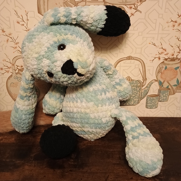 Handmade Crochet Plushie Stuffed Animal Dog 15in Blue And Black - Picture 2 of 12